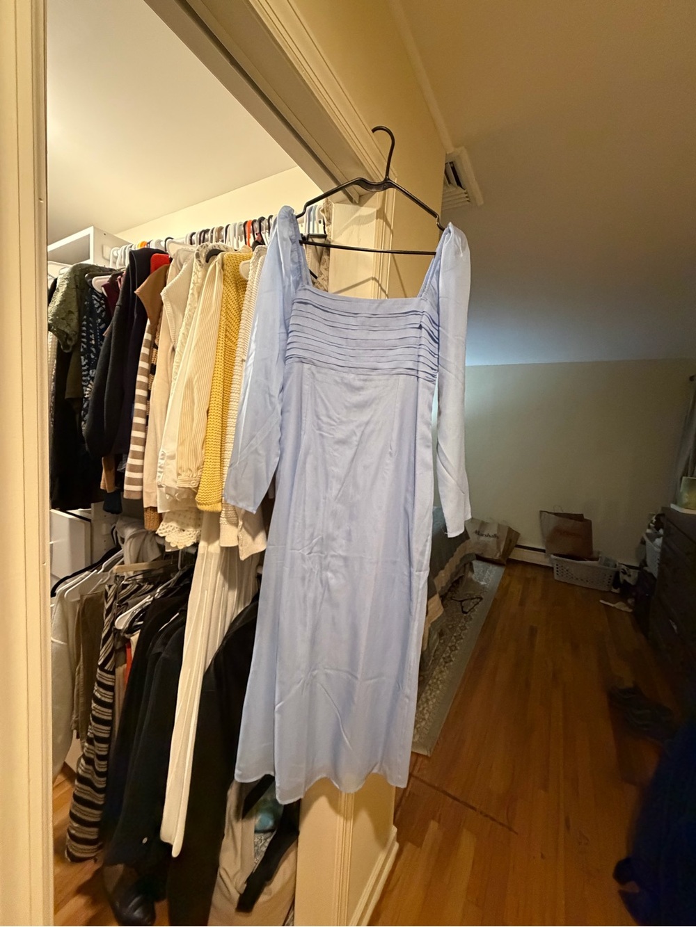 Abercrombie & Fitch Light Blue Square-Neck Long Sleeve Midi Dress